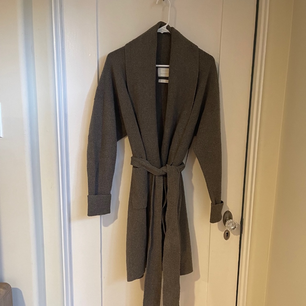 Lauren Manoogian Ribbed Shawl Cardigan, Color Granite - One size